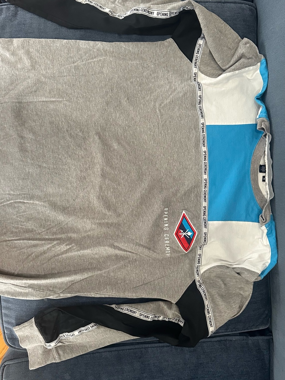 Opening Ceremony Grey, Blue & Black Colorblock Long-Sleeve Shirt